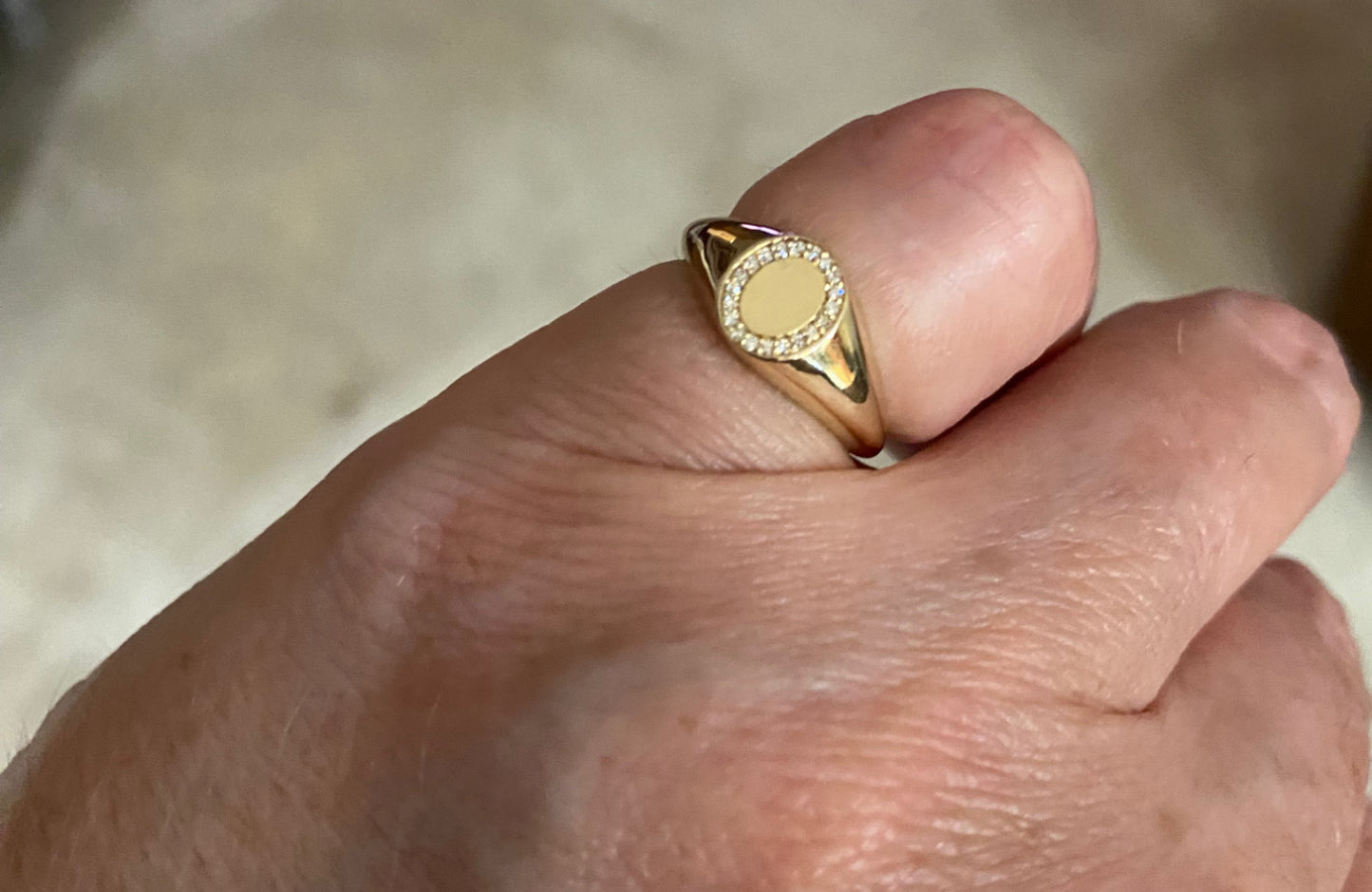 Petite Pave Diamond Engravable Signet Pinky Ring