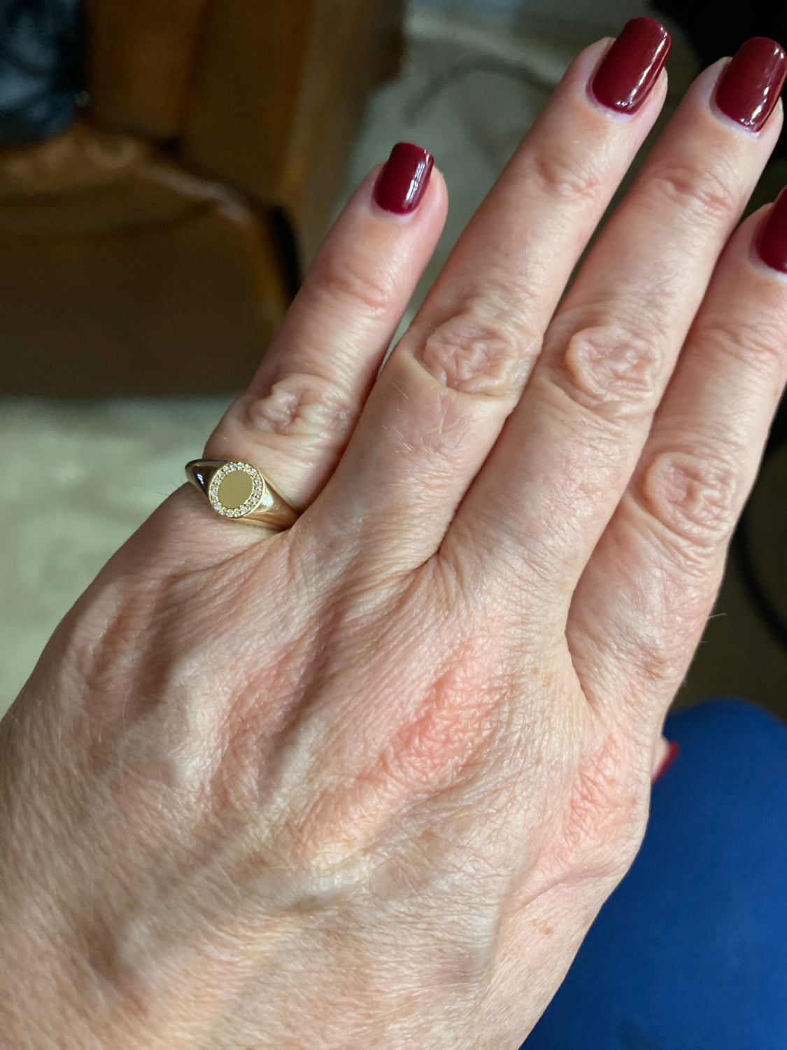 Petite Pave Diamond Engravable Signet Pinky Ring