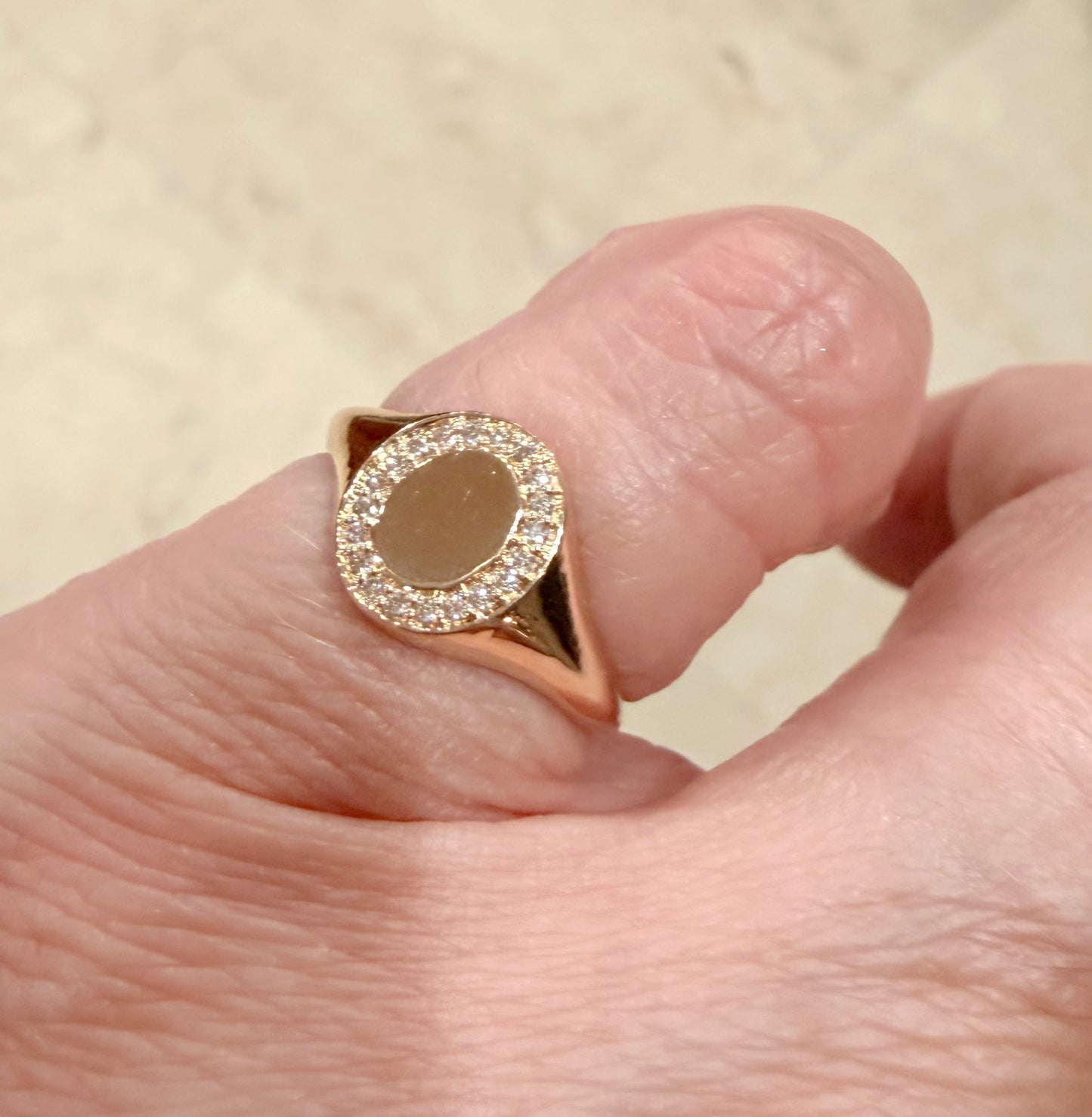 Dainty Pave Diamond Engravable Signet Pinky Ring