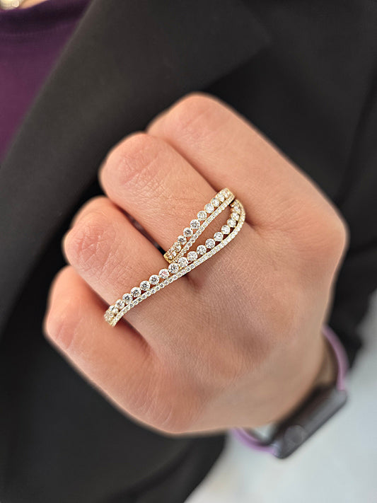 Diamond Two-Finger Ribbon Wrap Ring