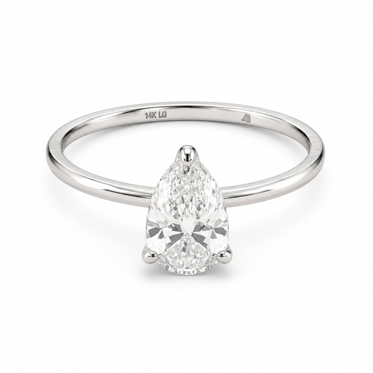 14K White Gold 1.06 CT Lab Grown Pear Diamond Tulip Prong Solitaire Ring
