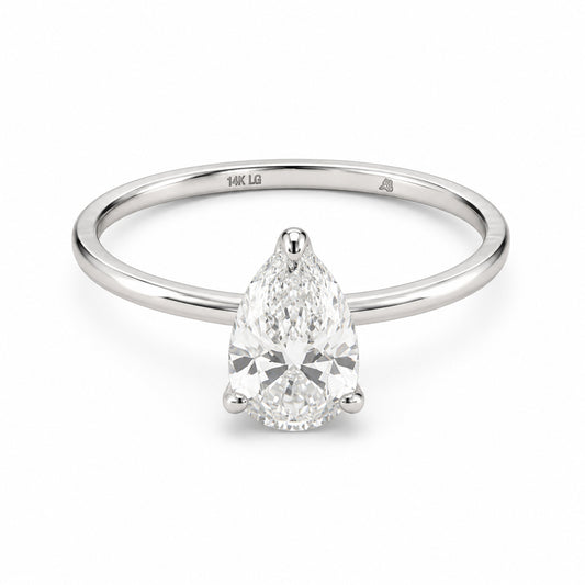 14K White Gold 1.06 CT Lab Grown Pear Diamond Tulip Prong Solitaire Ring