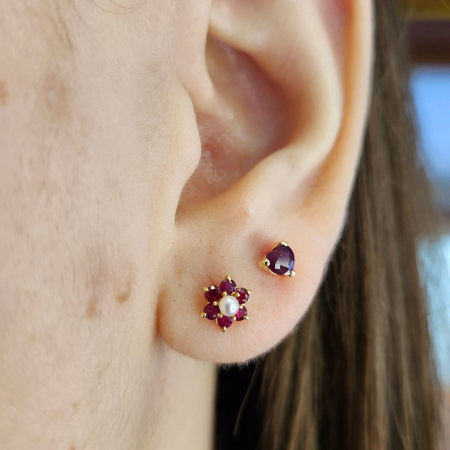Color Stone Heart Baby Earrings 4X4MM