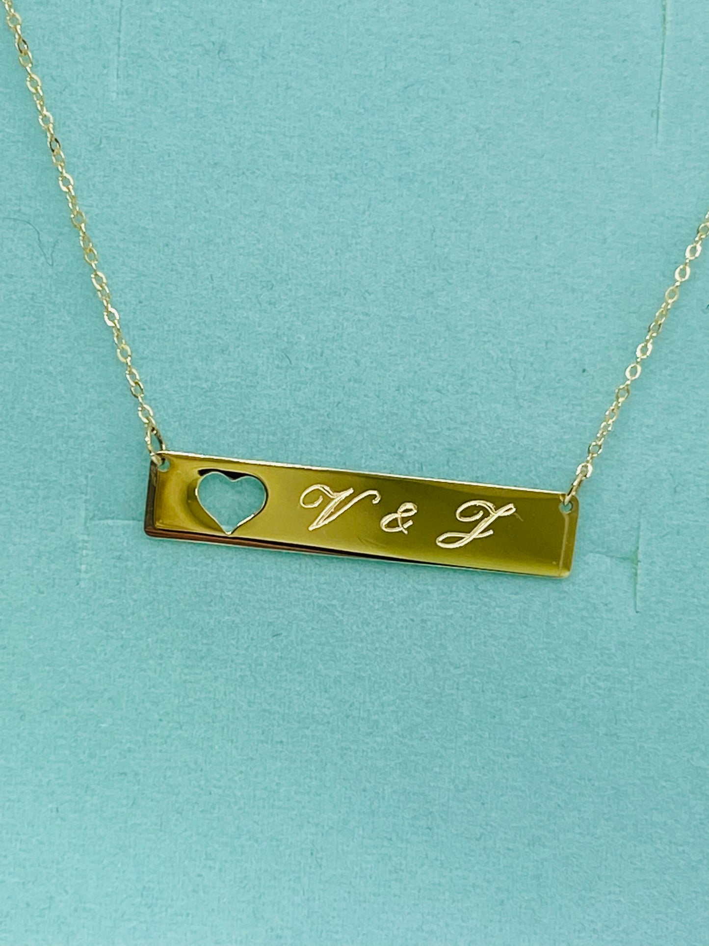 Engravable Plate with Carved-Out Heart Necklace 14K Yellow Gold