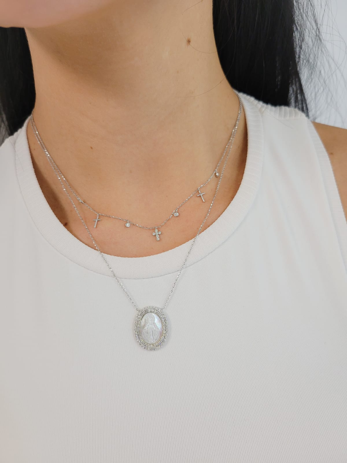 Dangling Diamond Bezel and Cross Necklace