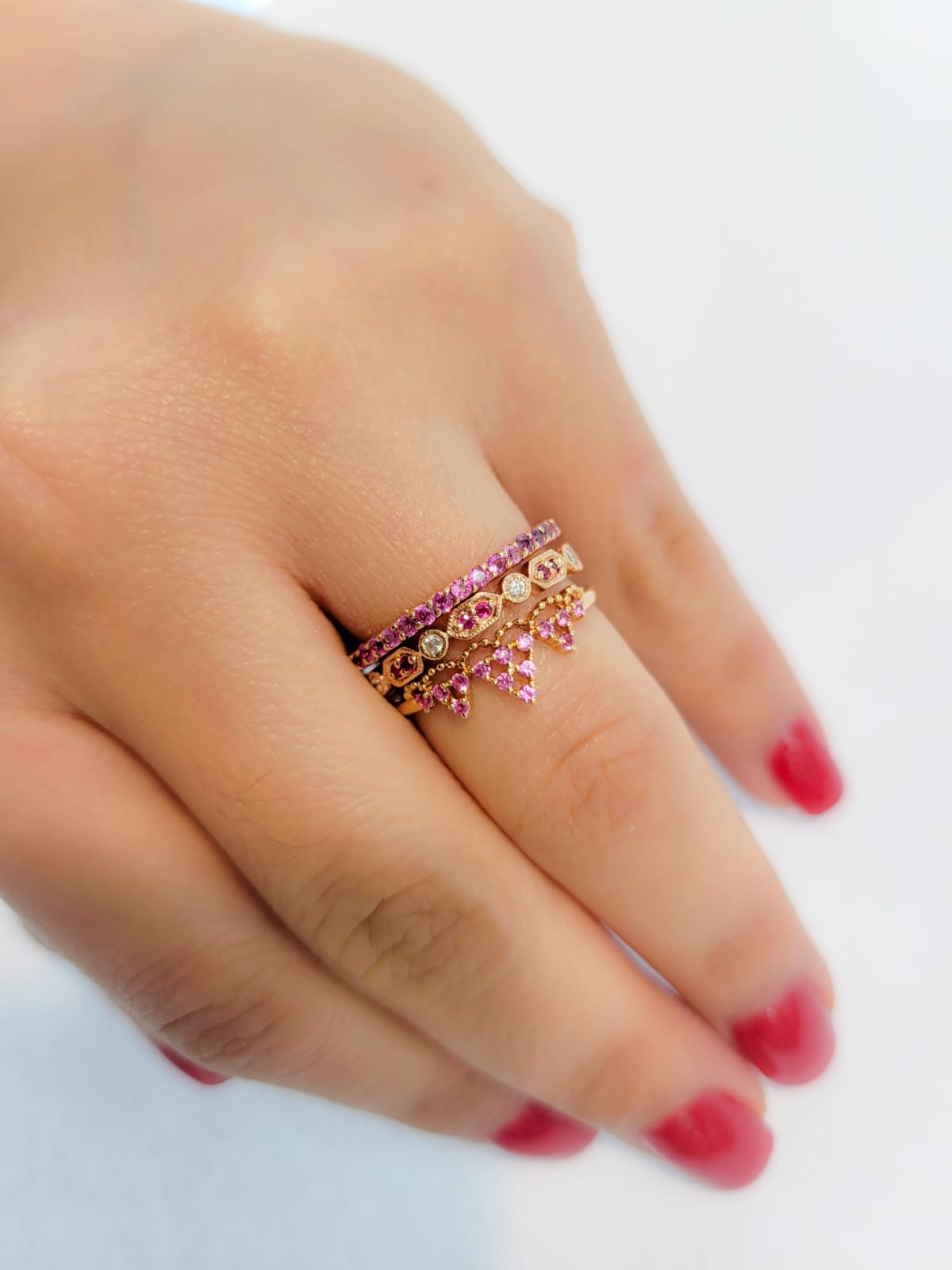 Pink Sapphire Crown Shape Ring 18K Gold