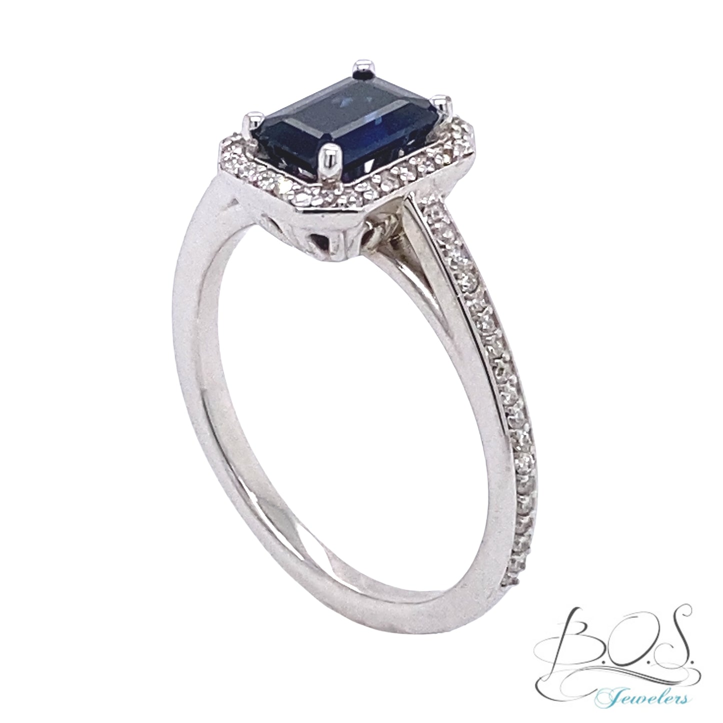 Adelia Halo Sapphire and Diamond Ring 14K White Gold
