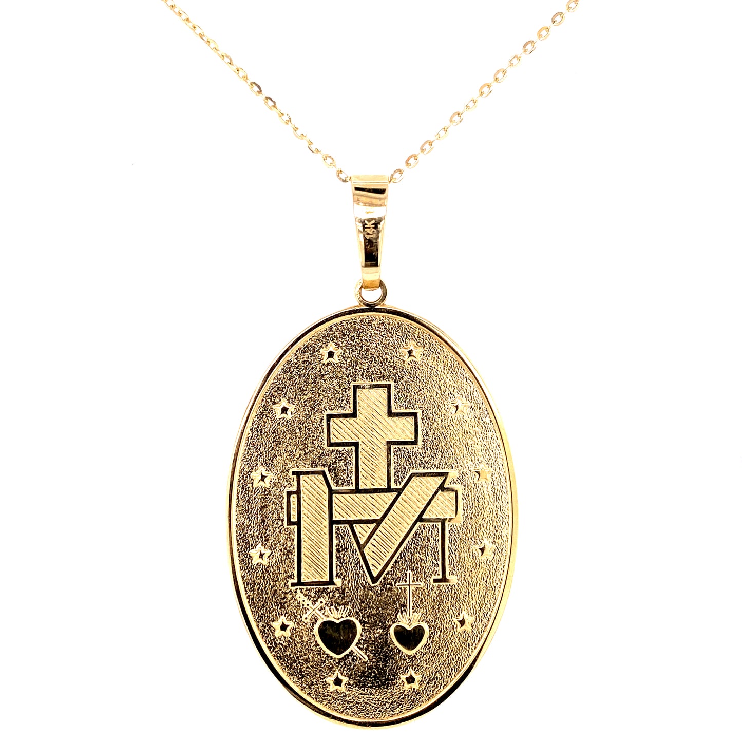 Oval Miraculous Medal (40mmX 28mm) 14K Yellow Gold