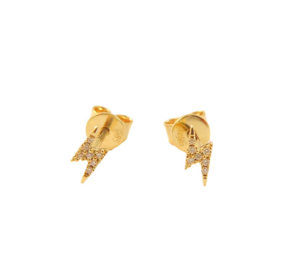 Mini Lighting Bolt Diamond Earrings 14K Gold