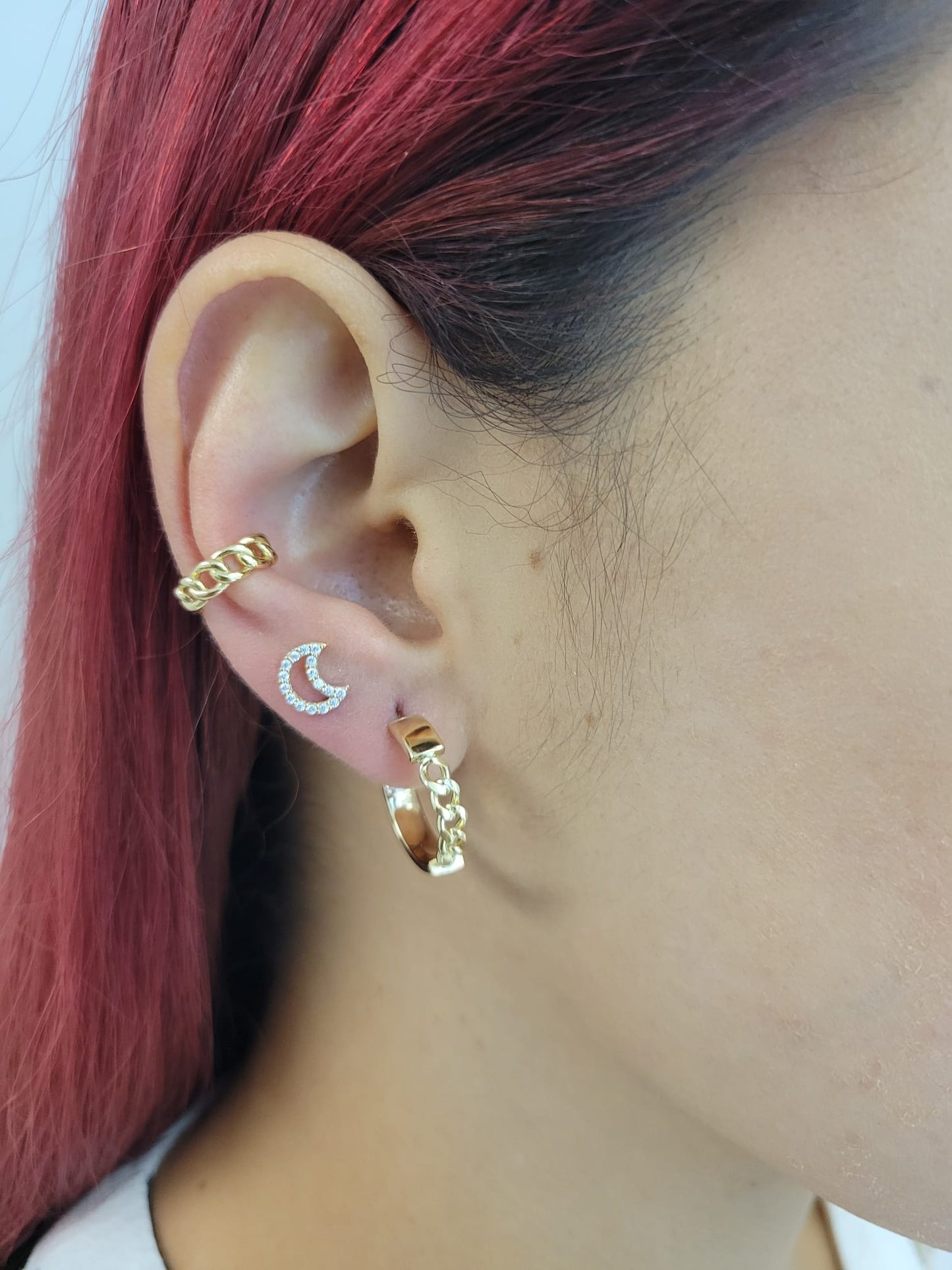 Open Moon Cubic Zirconia Earrings 14K Yellow Gold