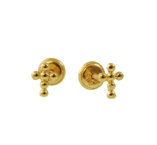 Mini Beaded Cross Baby Earring 14K Gold