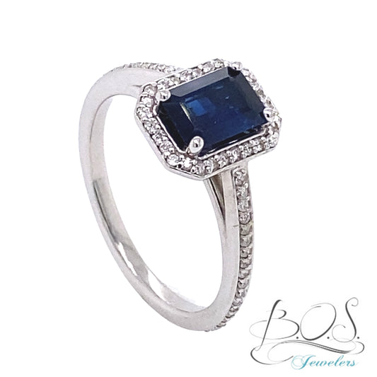 Adelia Halo Sapphire and Diamond Ring 14K White Gold