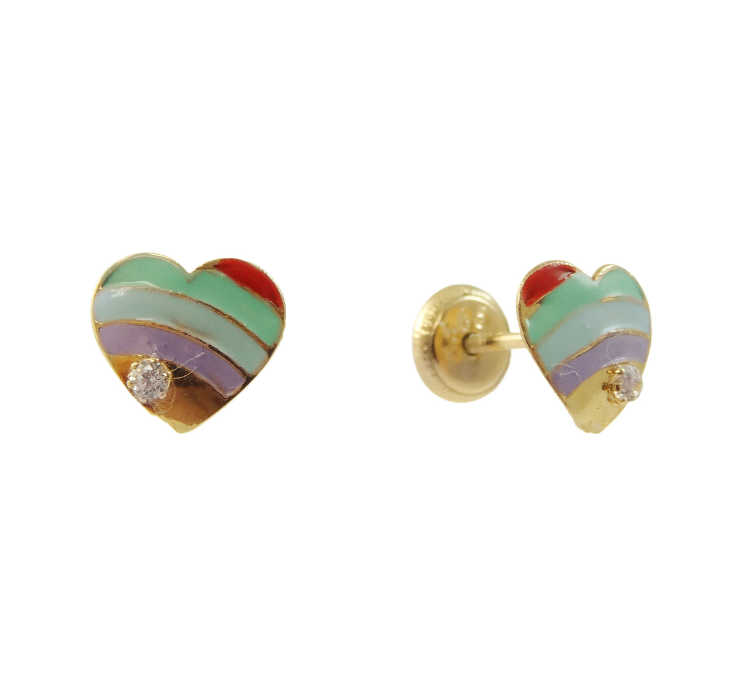 Rainbow Heart with Cubic Zirconia Baby Earring 14K Gold