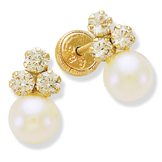 Trio Cluster Earring with Pearls in 14K Yellow Gold