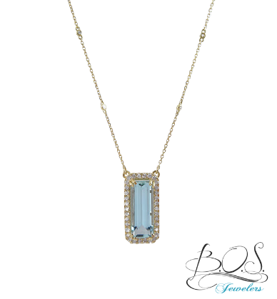 Diamonds and Aquamarine Necklace 18K  Gold