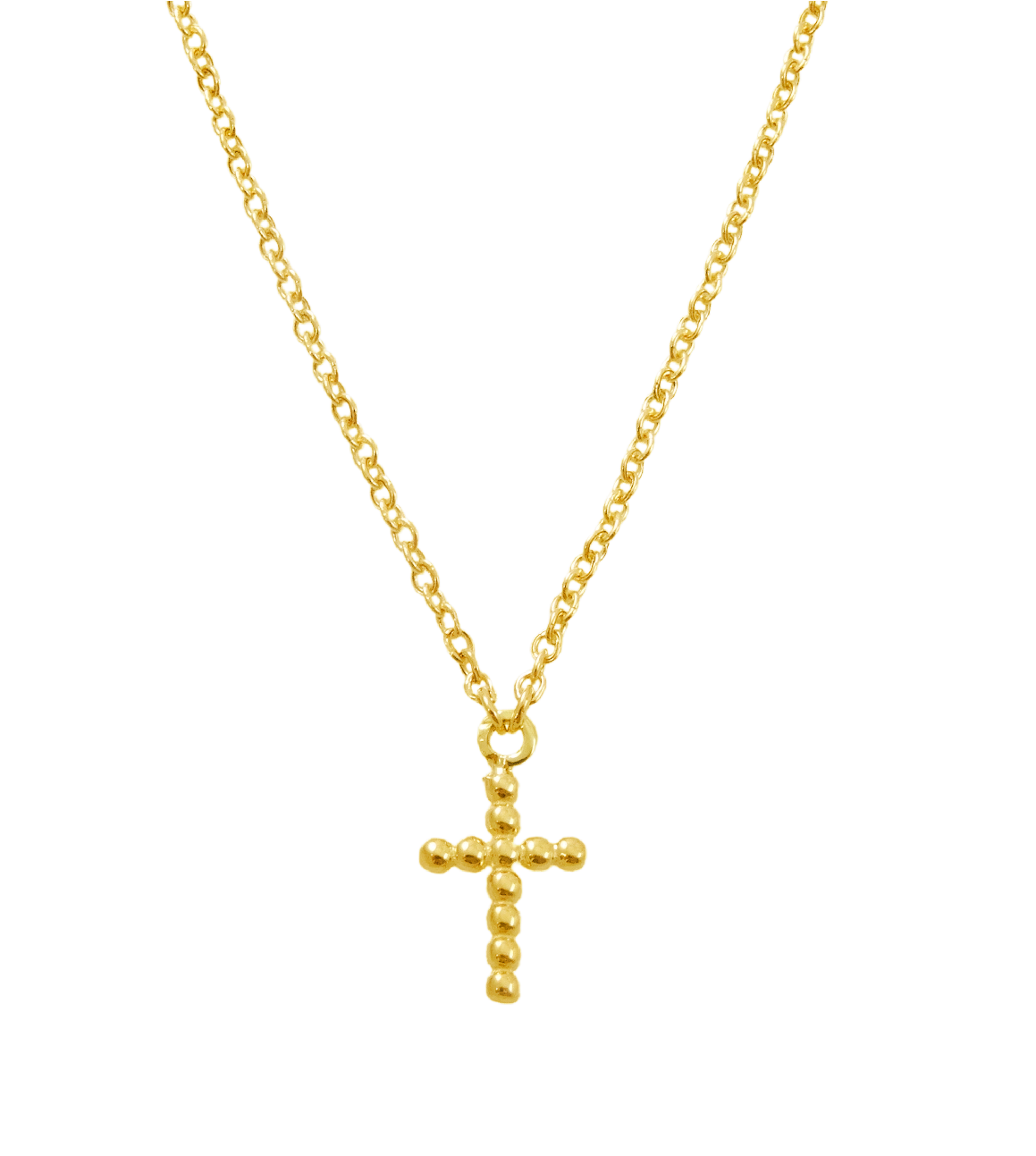 Small Pebble Cross Pendant Necklace 14K Gold
