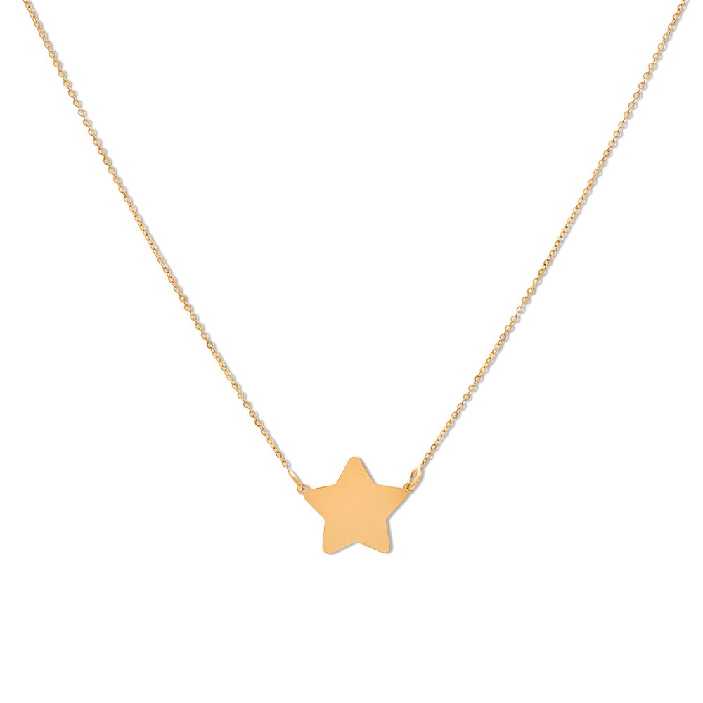 High Polish Single Star Choker Necklace 14K Yellow Gold