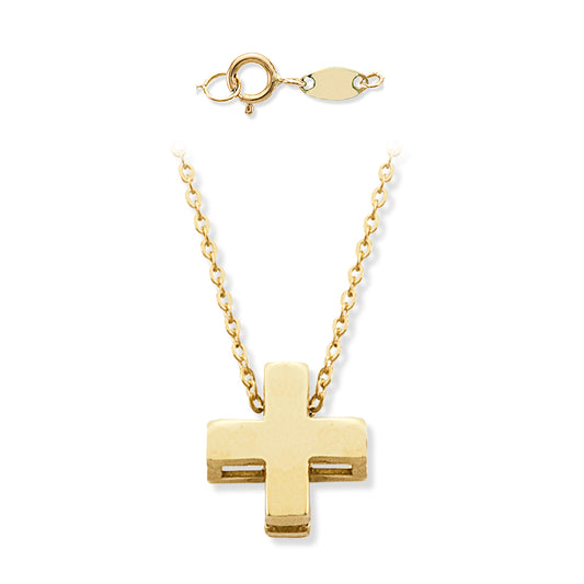 Single Cross Necklace in Solid 14K Yellow Gold