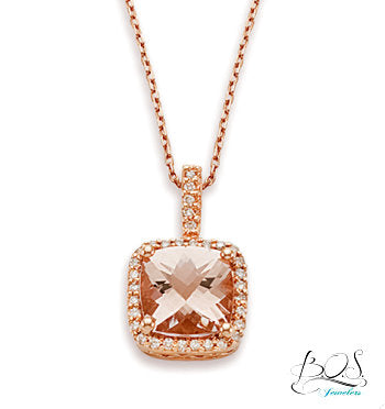 Morganite and Diamonds Pendant Necklace 14K Gold