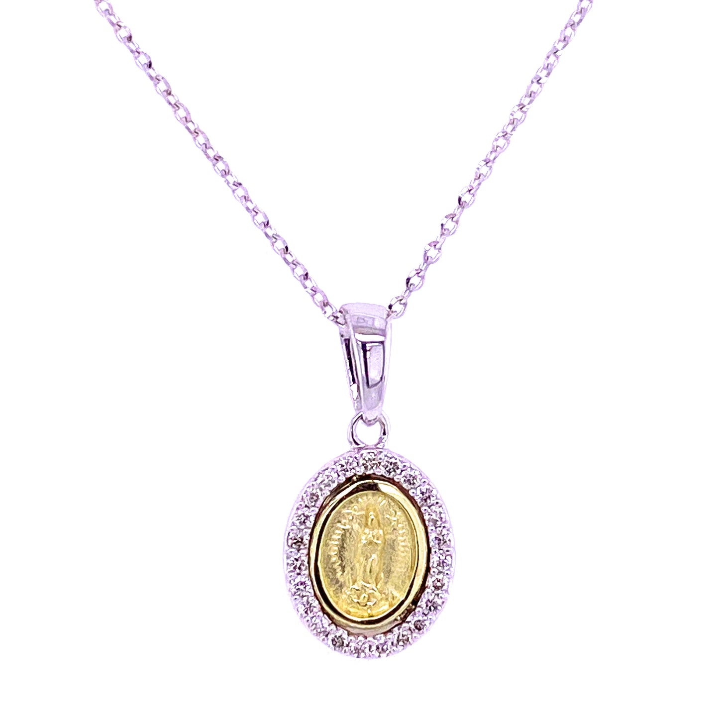 Miniature Genuine Diamond Guadalupe/Miraculous Medal in 14K Gold