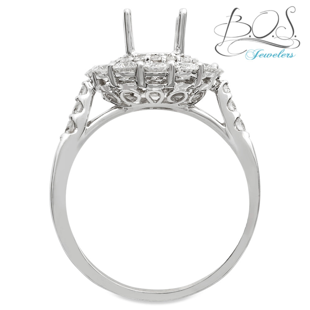 18K White Gold Double Halo with Large Diamonds Engagement Ring