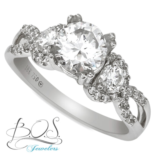 18 Karat Gold 3-Stone Infinity Design Diamond Engagement Ring