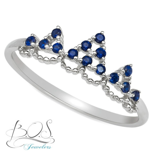 Blue Sapphire Crown Shape Ring 18K Gold