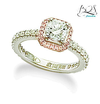 Pretty in Pink Pillow Halo Pink Diamond Engagement Ring 18K Rose & White Gold