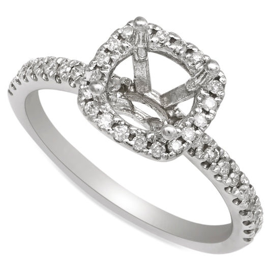 Cushion Halo Petite Style Diamond Engagement Ring 18K White Gold