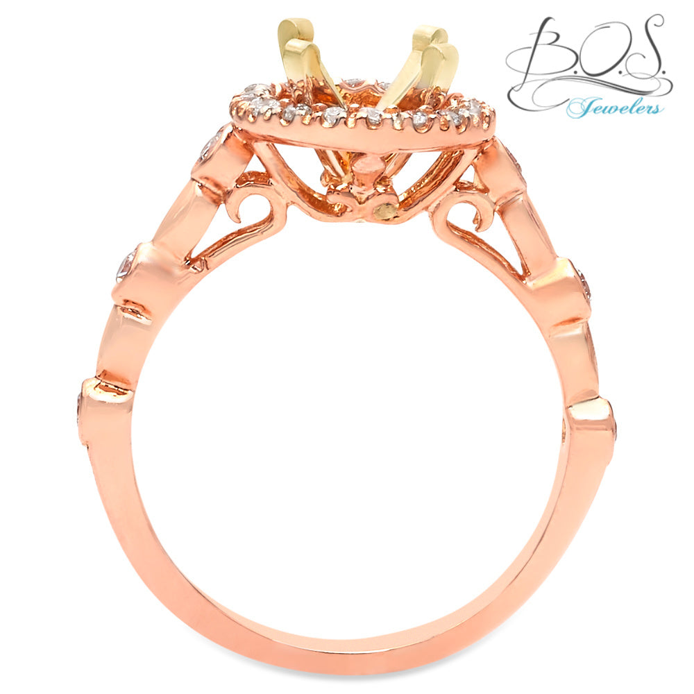 18 Karat Rose Gold Diamond Halo Semi-Mount Engagement Ring