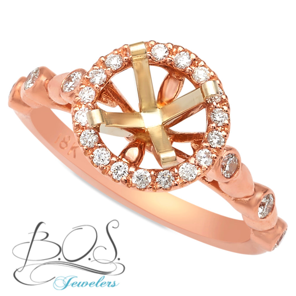18 Karat Rose Gold Diamond Halo Semi-Mount Engagement Ring