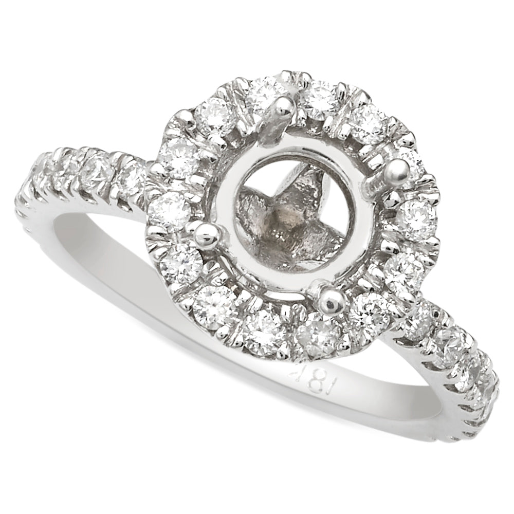 Le Fleur Round Halo French Pave Diamond Engagement Ring 14K White Gold
