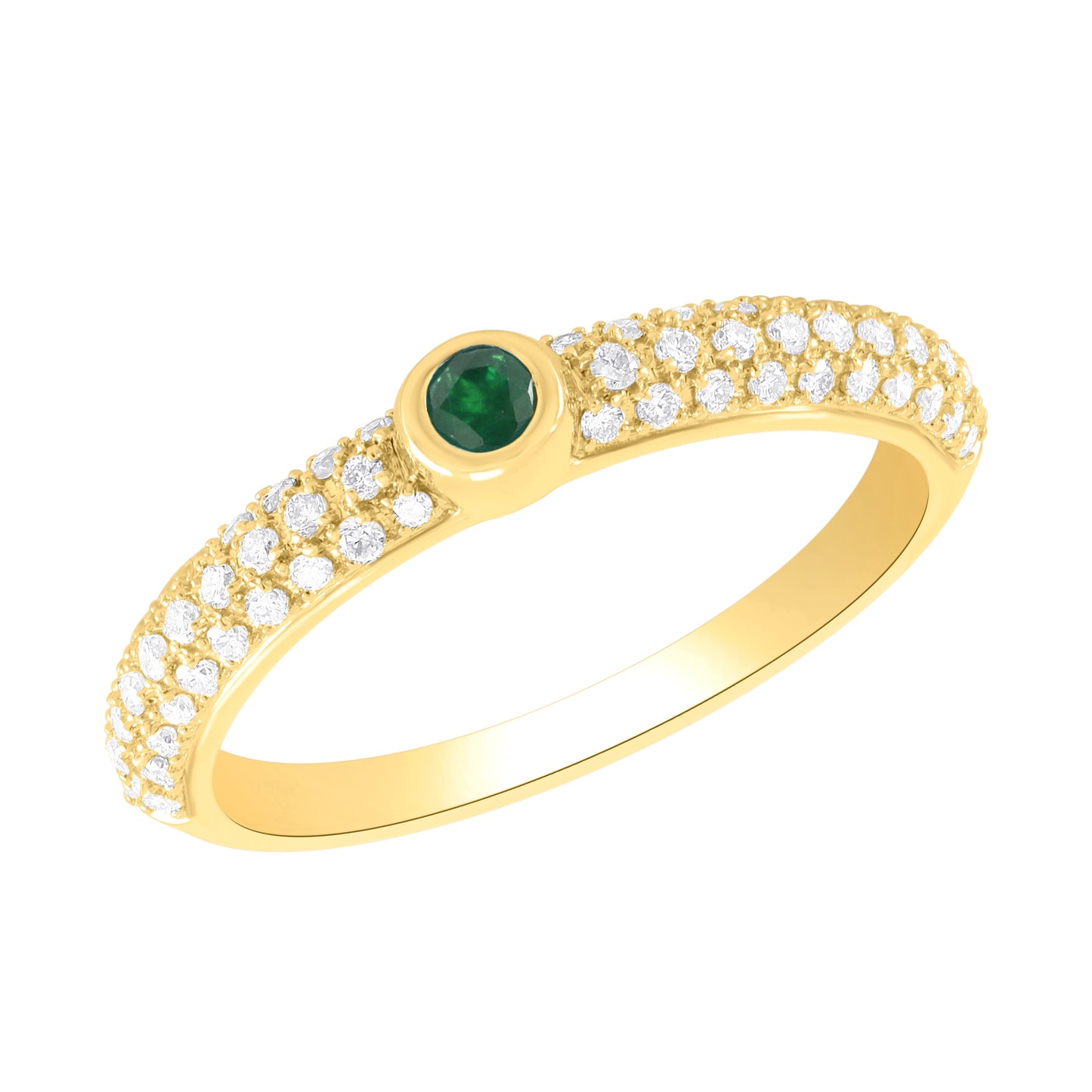 Single Color Stone with Detailed Pave Diamonds Ring 14K Gold