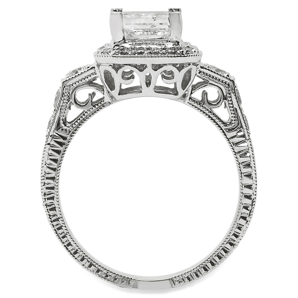 Princess Cut Diamond Vintage Style Halo Engagement Ring