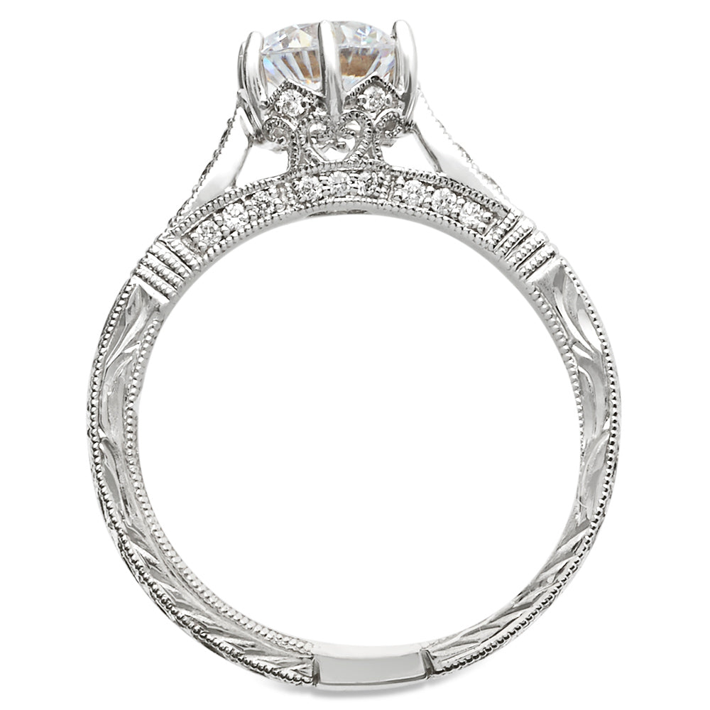 Tulipan Vintage Style Diamond Engagement Ring 18K White Gold