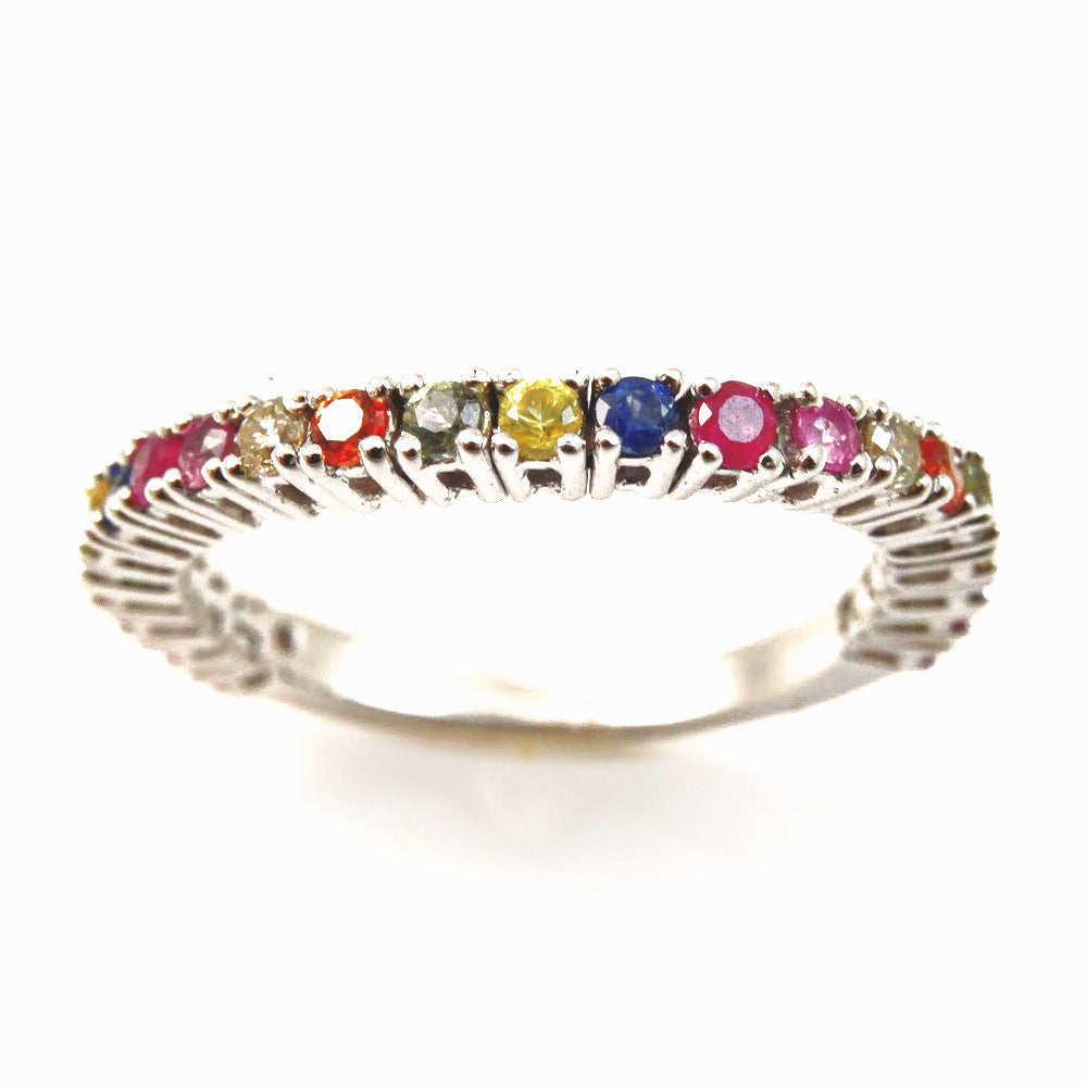 Flexible Multi Color Sapphire with Diamonds Flexible Ring 14K