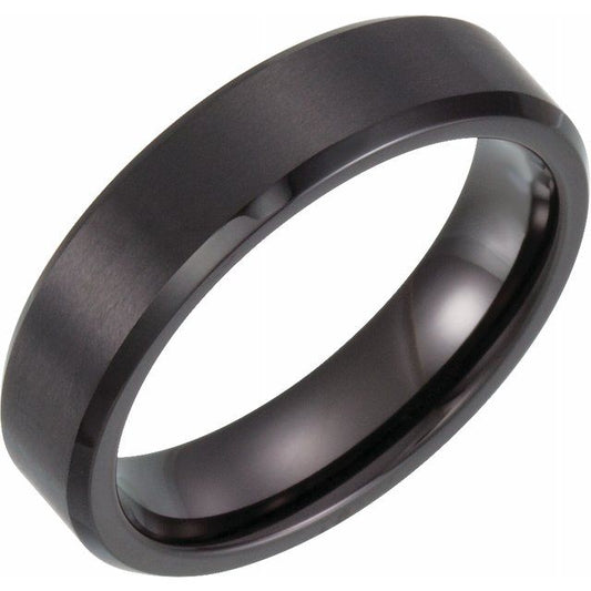 Men's Black PVD Tungsten 6 mm Beveled Edge Band with Satin Finish