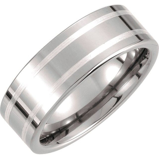 Men's Tungsten & Sterling Silver 8 mm Flat Band