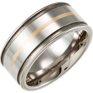 Men's Tungsten & 14K Yellow 10 mm Flat Grooved Band