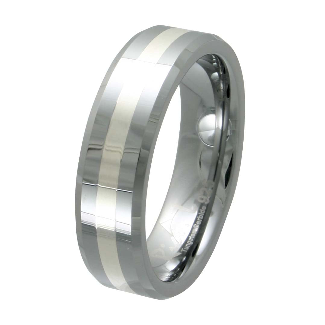 Men's Tungsten and Silver Inlay 6.5mm Wedding Band