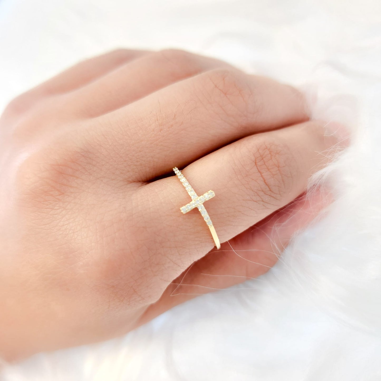 Diamond Cross Ring 14KY Gold