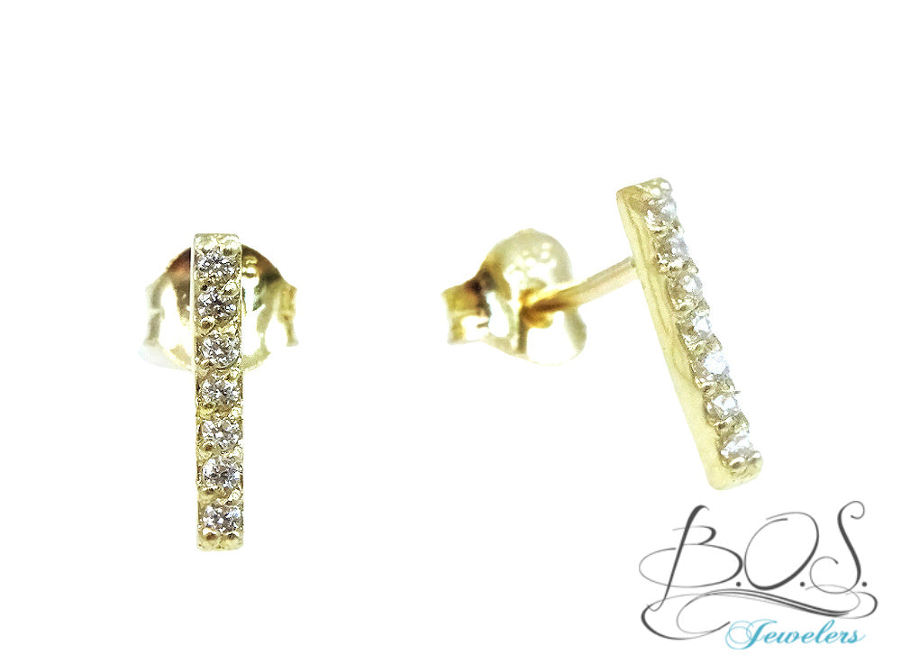 Thin Bar CZ Embellished Earrings 14KY Gold