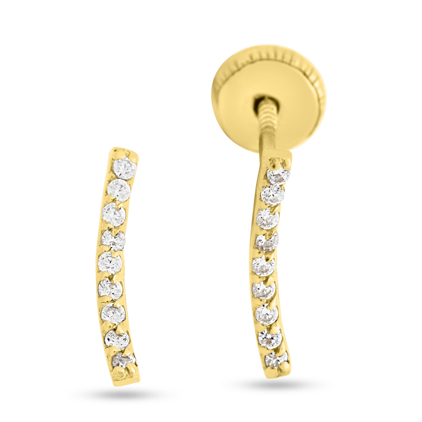 Small Curved Bar Cubic Zirconia Earrings 14K Yellow Gold (Just Arrived!)