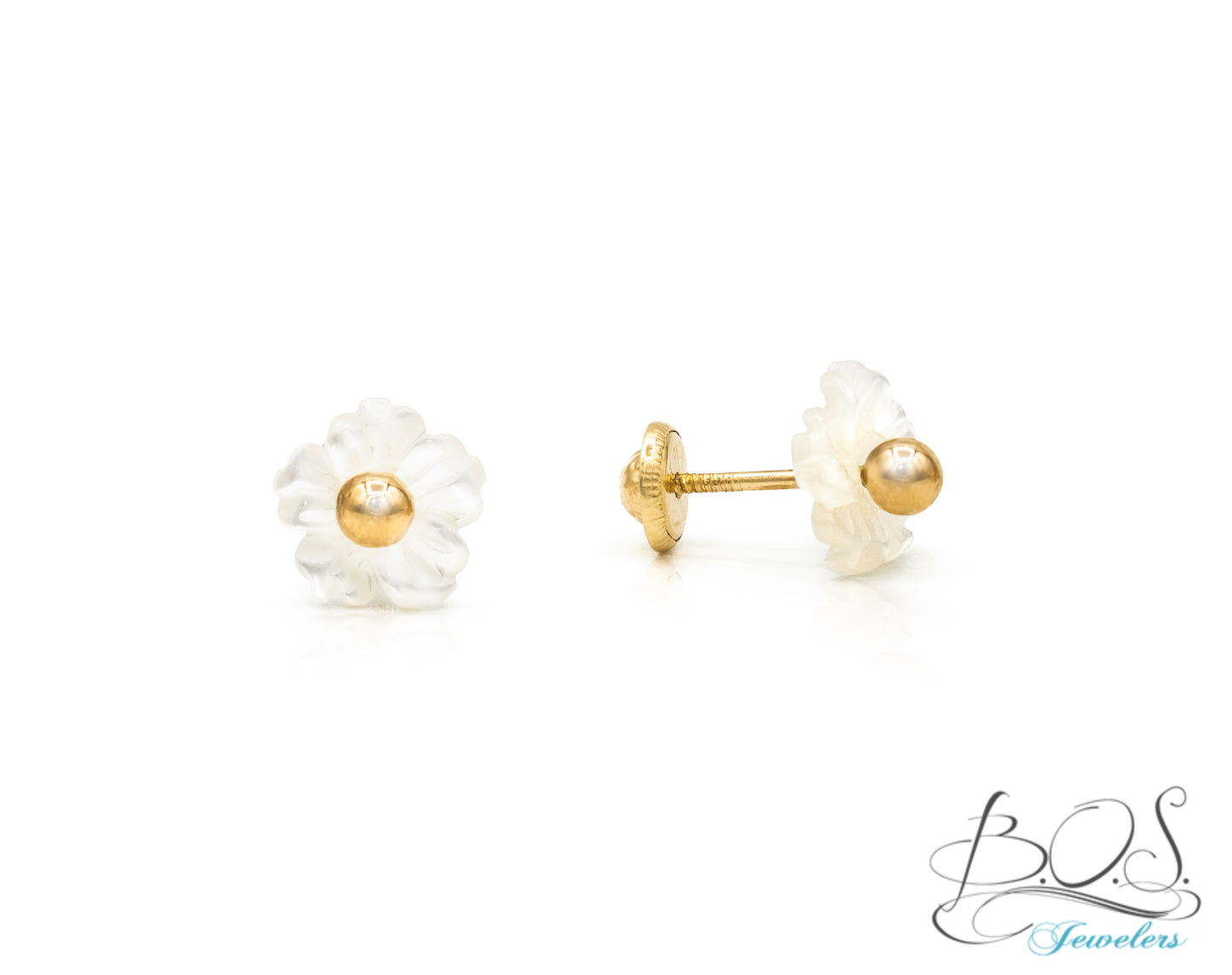 Mother of Pearl Flower With Gold Ball Center 14K Gold