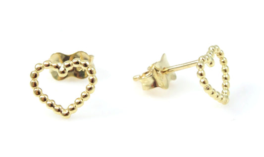 Heart Stud Beaded Design Earrings 14KY Gold