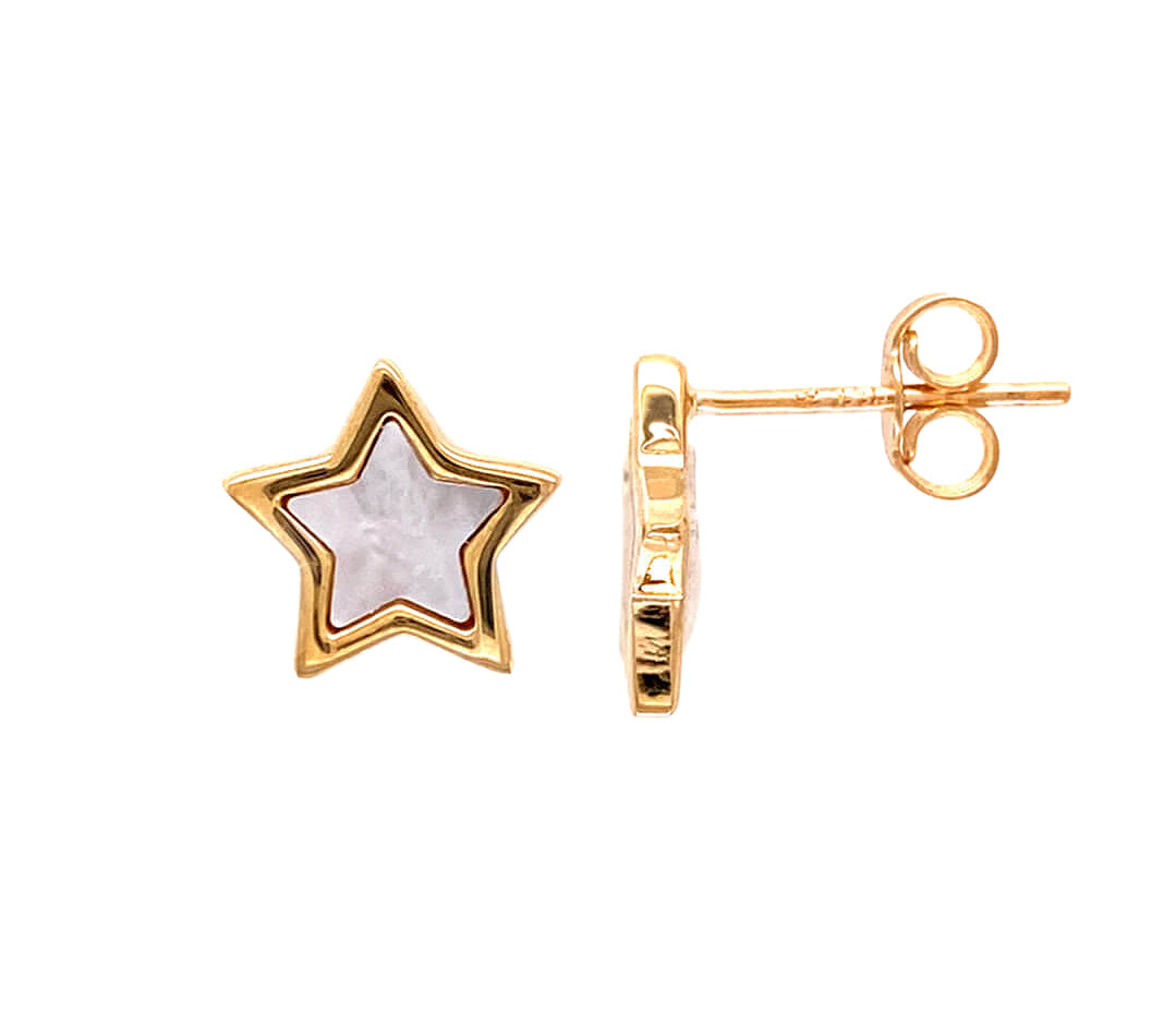 Star Stud Mother of Pearl Earring 14KY Gold