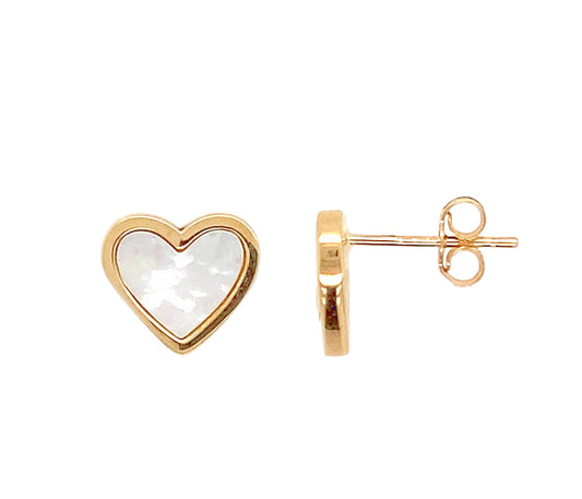 Heart Stud Mother of Pearl Earring 14KY Gold