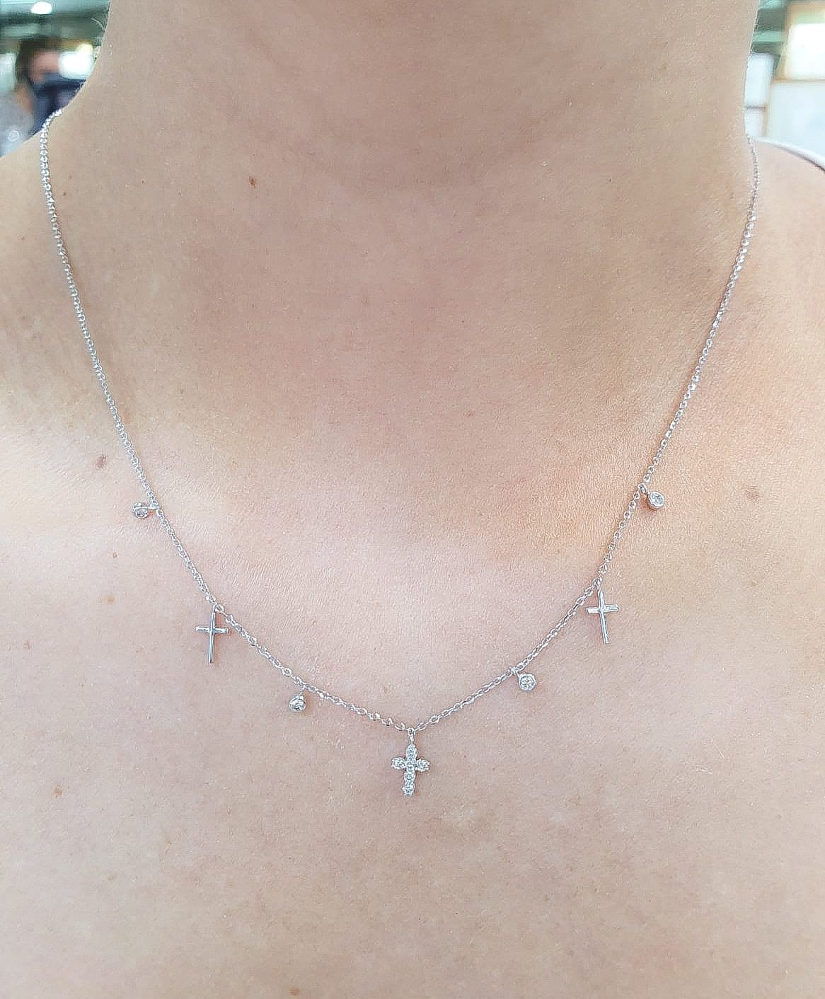 Dangling Diamond Bezel and Cross Necklace