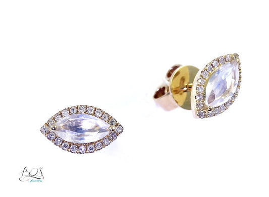 Opal and Diamond Earrings in 14K Yellow Gold