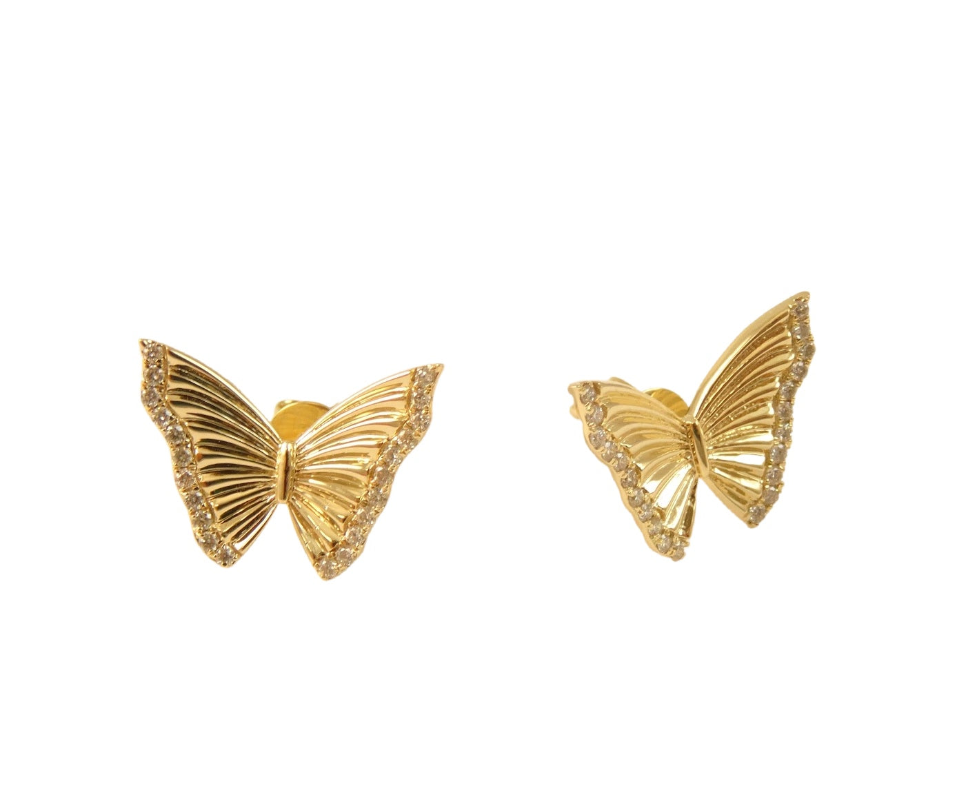 Diamond Butterfly Ribbed Design Earrings 14K Gold